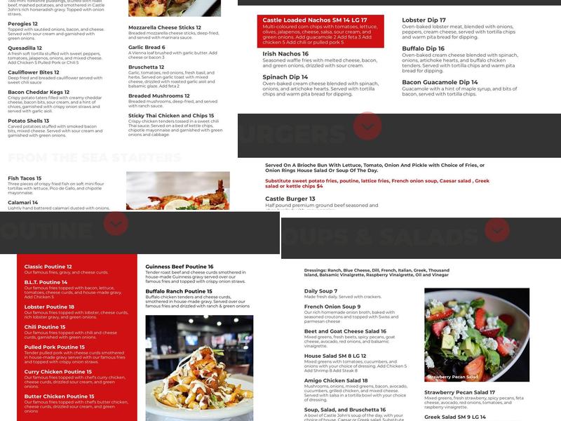 Castle John's Port Perry Menu