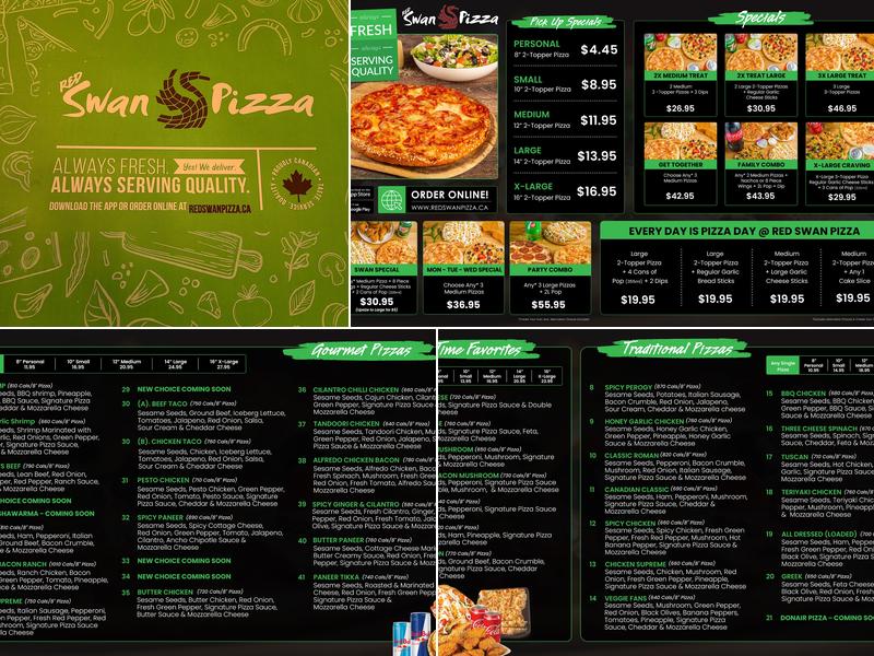 Red Swan Pizza Menu