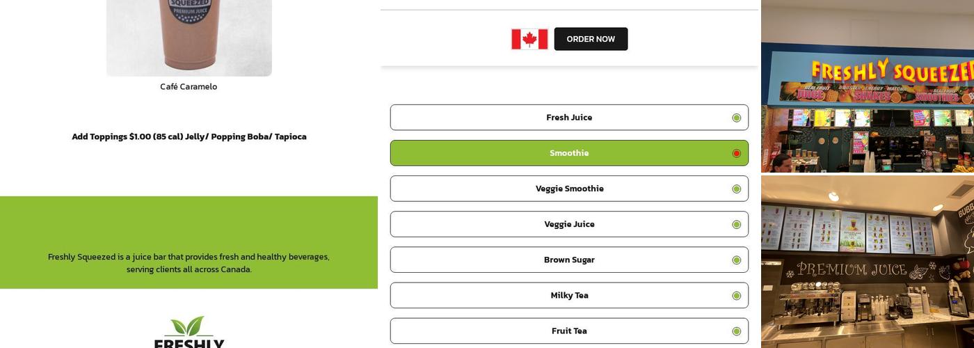 Freshly Squeezed Bubble Tea Menu