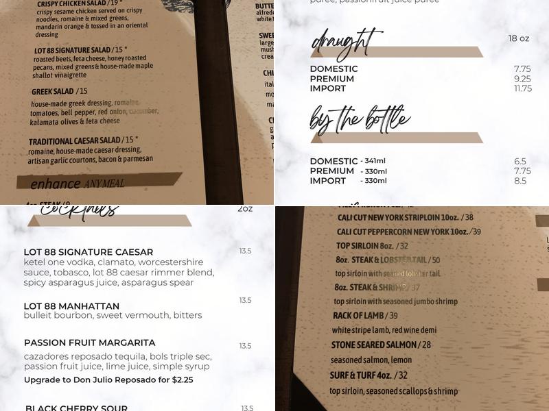 Lot 88 Steakhouse & Bar Menu