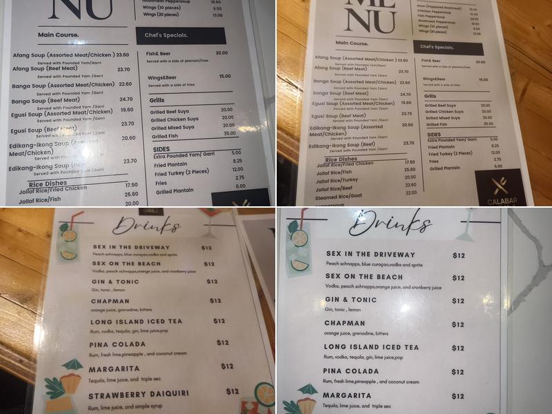 Calabar Grill & Bar Toronto Menu