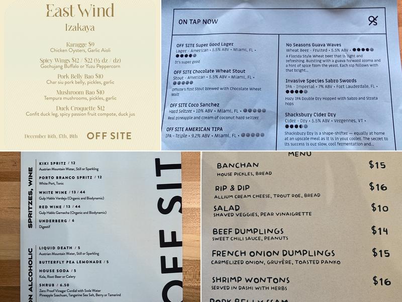 OFF SITE Nano Brewery Menu