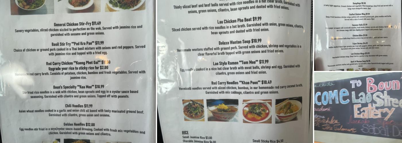 Boun's Lao Street Eatery Menu