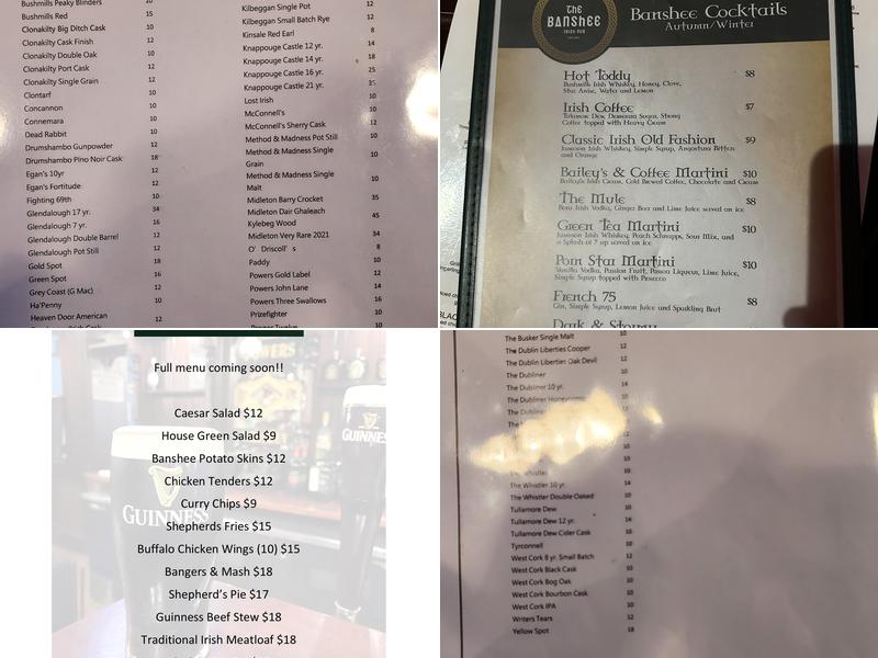 The Banshee Irish Pub Menu