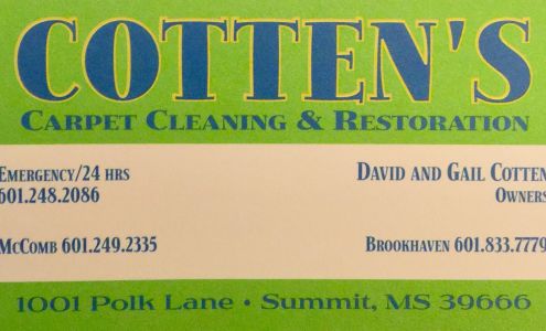 Cotten's Carpet Cleaning & Restoration 1001 Polk Ln #9221, Summit Mississippi 39666