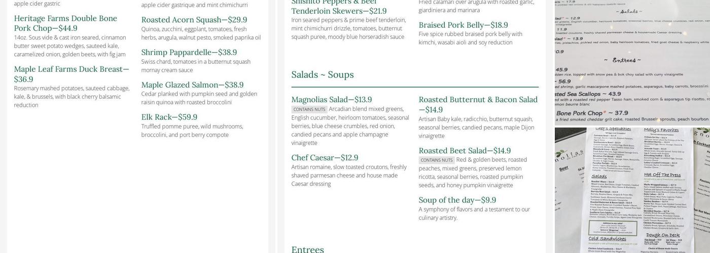 Magnolias on the Bay Menu