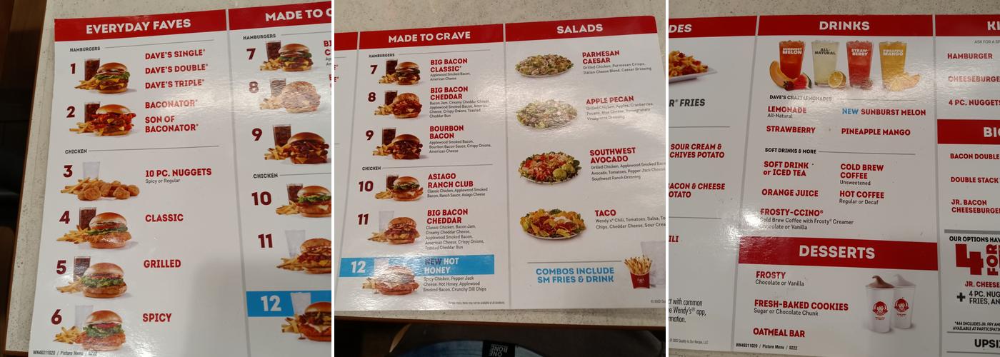 Wendy's Menu