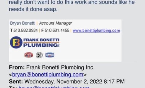Frank Bonetti Plumbing, Inc 20878 Rutledge Rd, Castro Valley California 94546