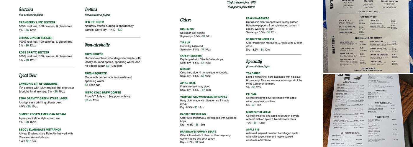 Stowe Cider Menu