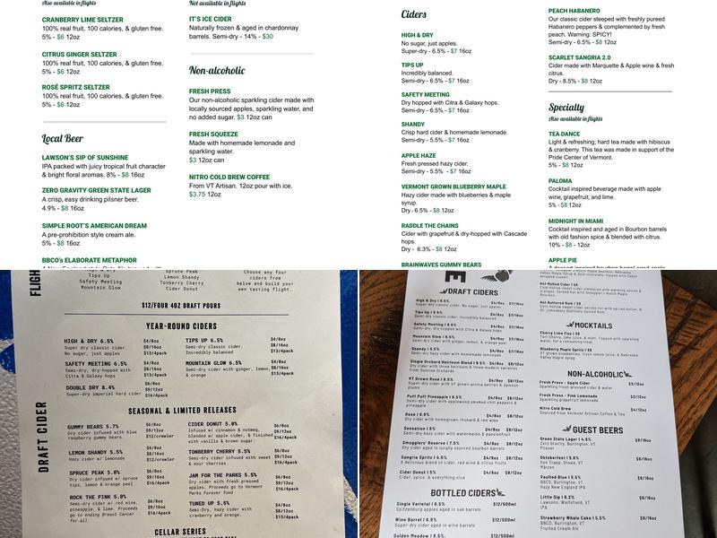 Stowe Cider Menu