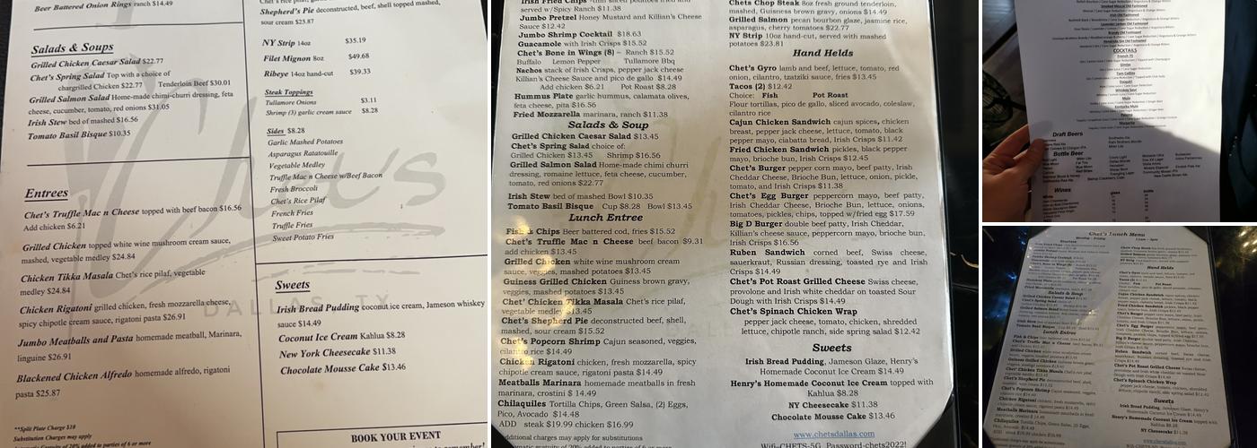 Chet's Dallas Menu
