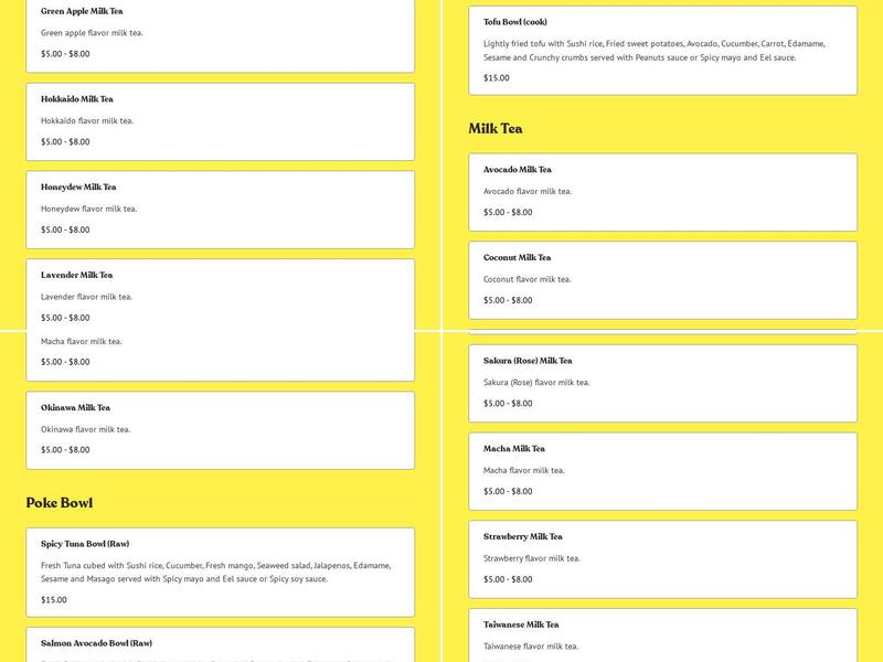 Bee's Boba Clearwater Menu