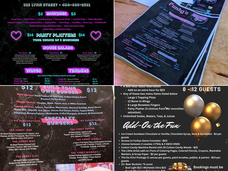 Funky's Arcade Bar Menu