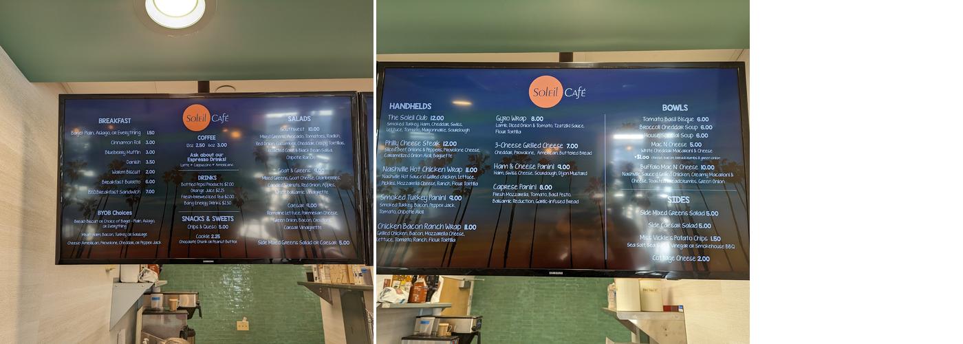 Soleil Café Menu