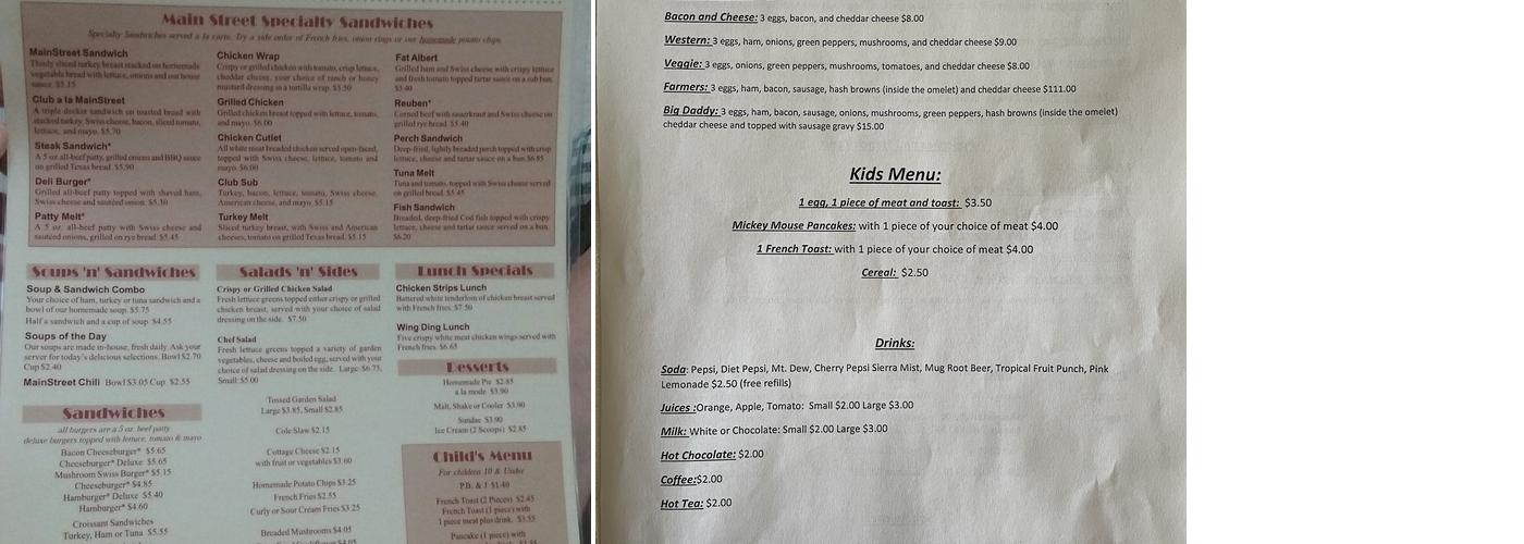 Main Street Family Restaurant Menu