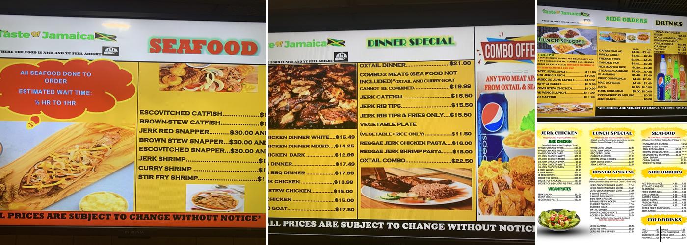 Taste of Jamaica Menu