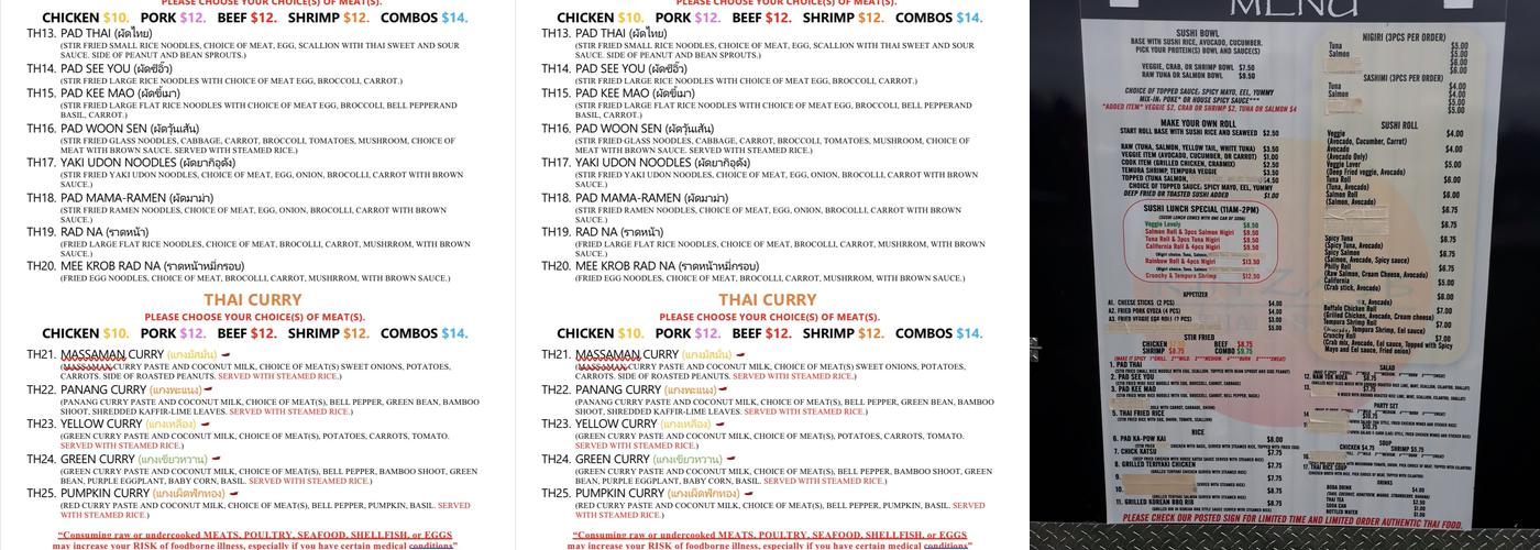 KIN ZABB THAI AND SUSHI Menu