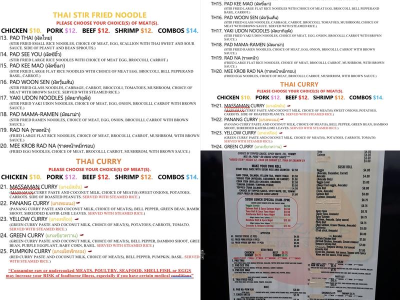 KIN ZABB THAI AND SUSHI Menu