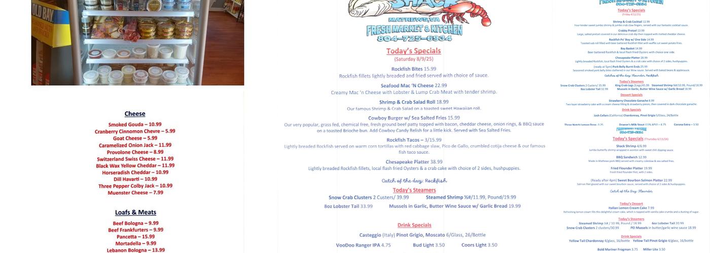 The Seafood Shack Menu