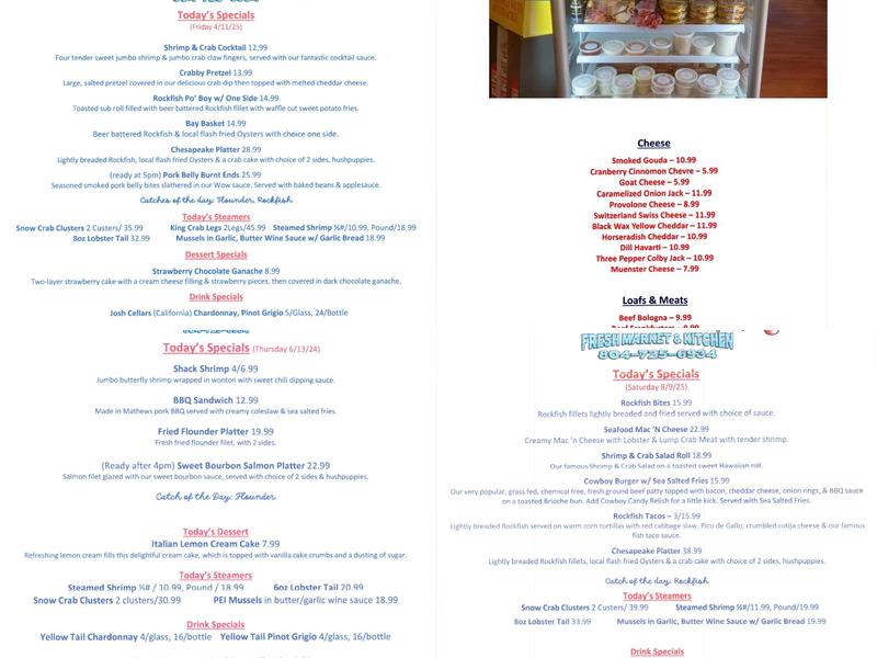 The Seafood Shack Menu