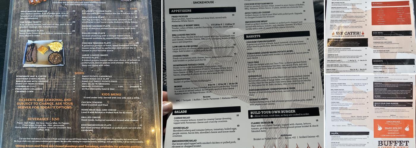 Low and Slow Smokehouse Menu