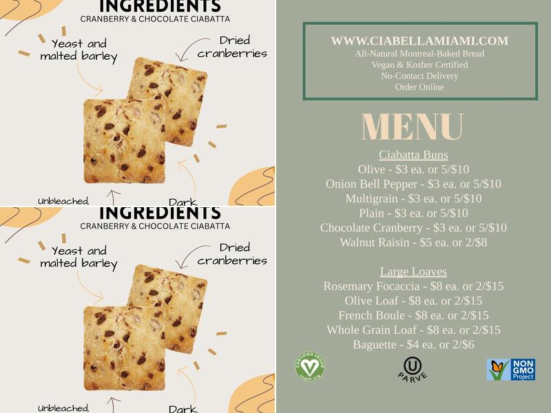 Ciabella Bakery Menu