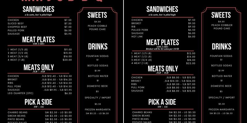 Mr J's B-B-Q Menu