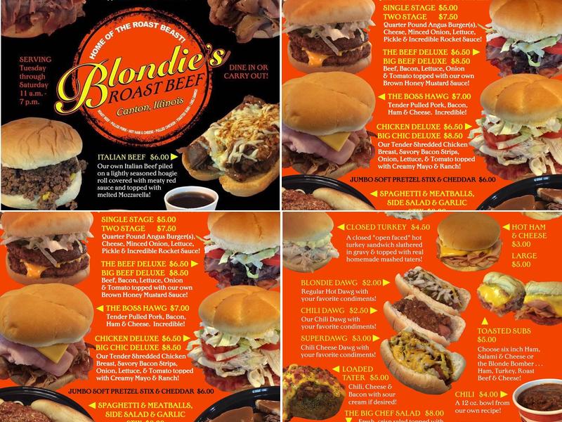 Blondie’s Roast Beef Menu