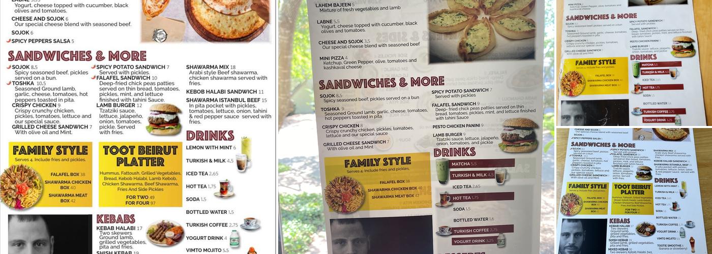 Toot Beirut Shawarma & More Menu