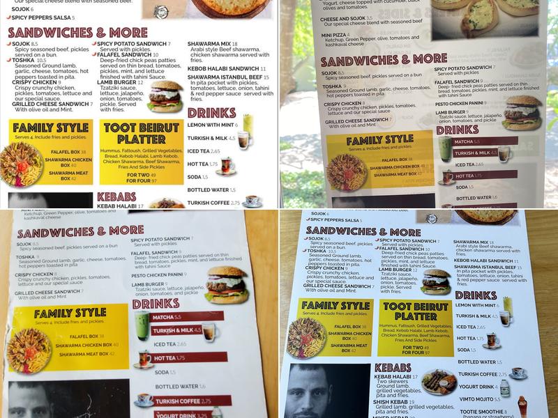 Toot Beirut Shawarma & More Menu