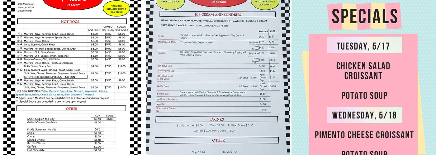 Price’s Ice Cream Menu