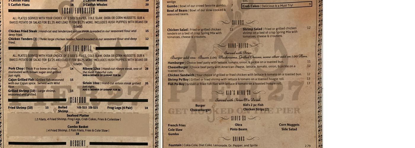 Pier 27 Menu