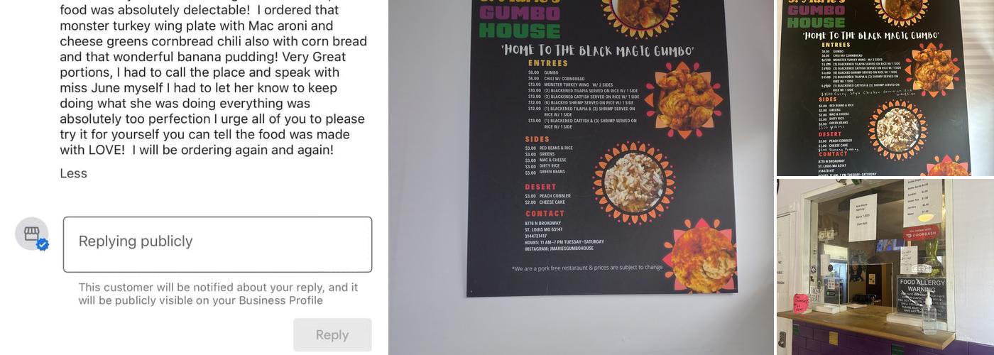 J Marie’s Gumbo House Menu