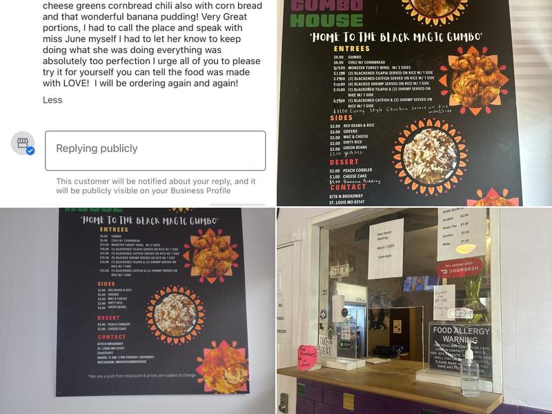 J Marie’s Gumbo House Menu