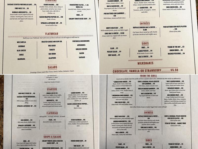 The Cobblestone Restaurant Menu