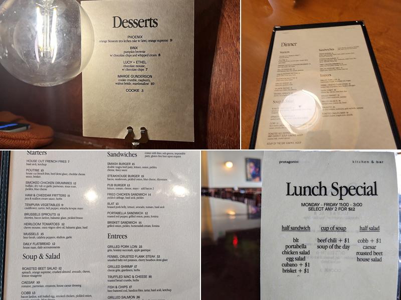 Protagonist Kitchen and Bar Menu