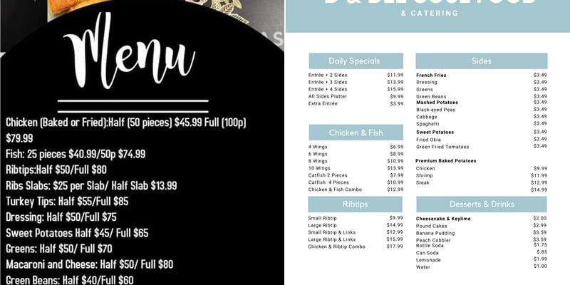 D AND DEE CATERING Menu