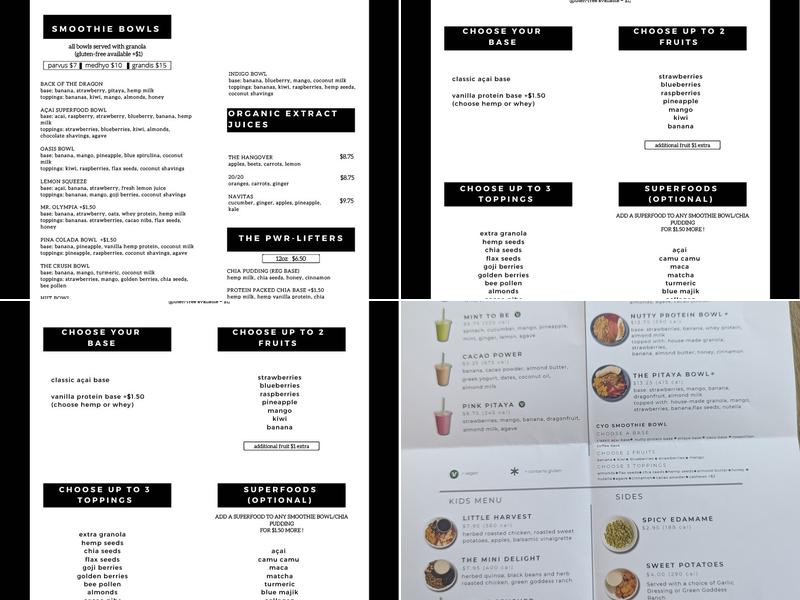 Crush Superfoods Menu