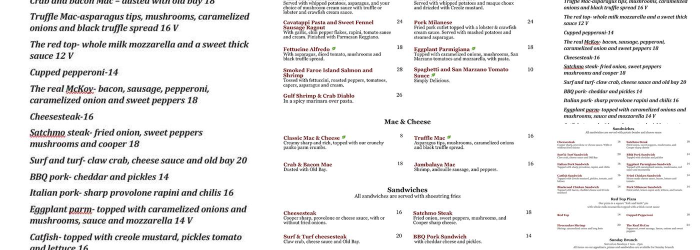 Van Horn's Menu