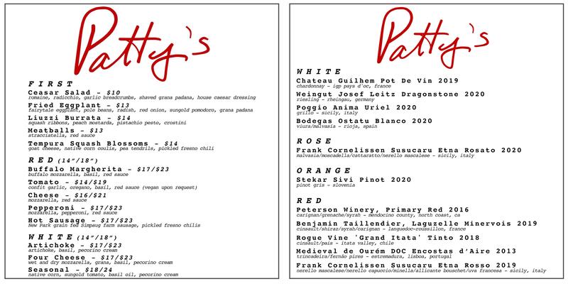 Patty's Menu