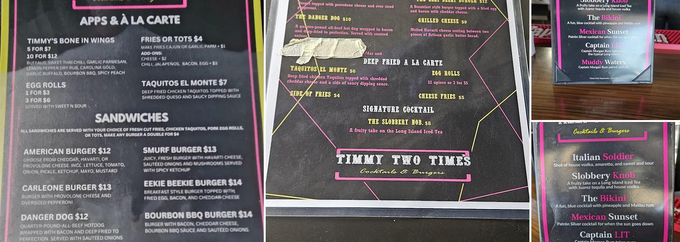 Timmy Two Time's Menu
