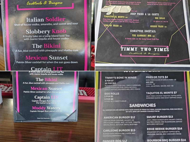 Timmy Two Time's Menu