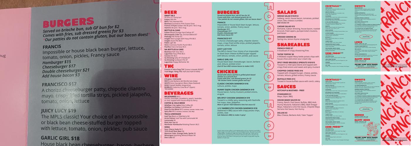 Francis Burger Joint Menu