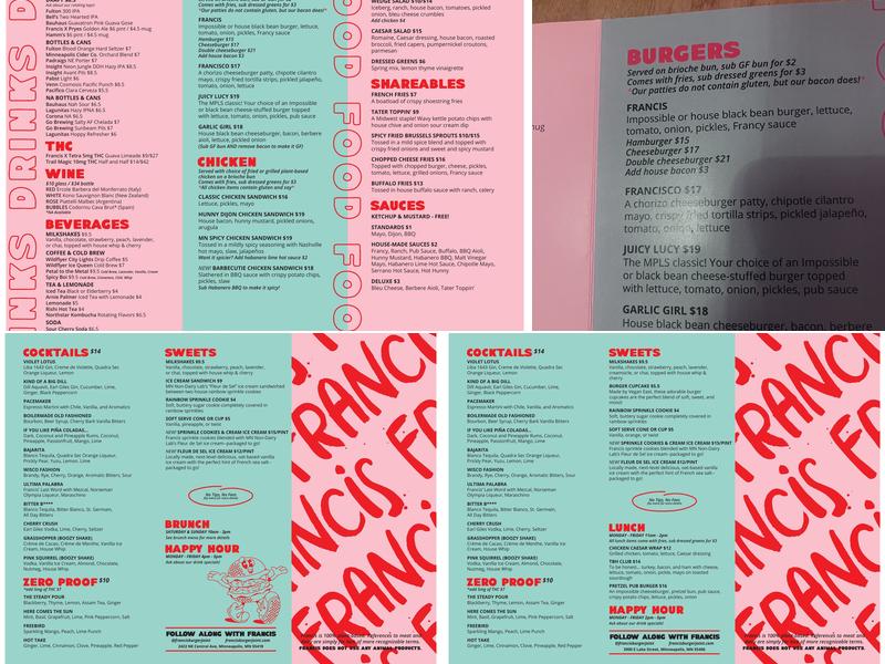 Francis Burger Joint Menu