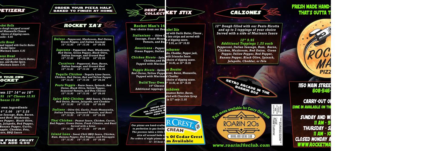 Rocketman Pizza Menu