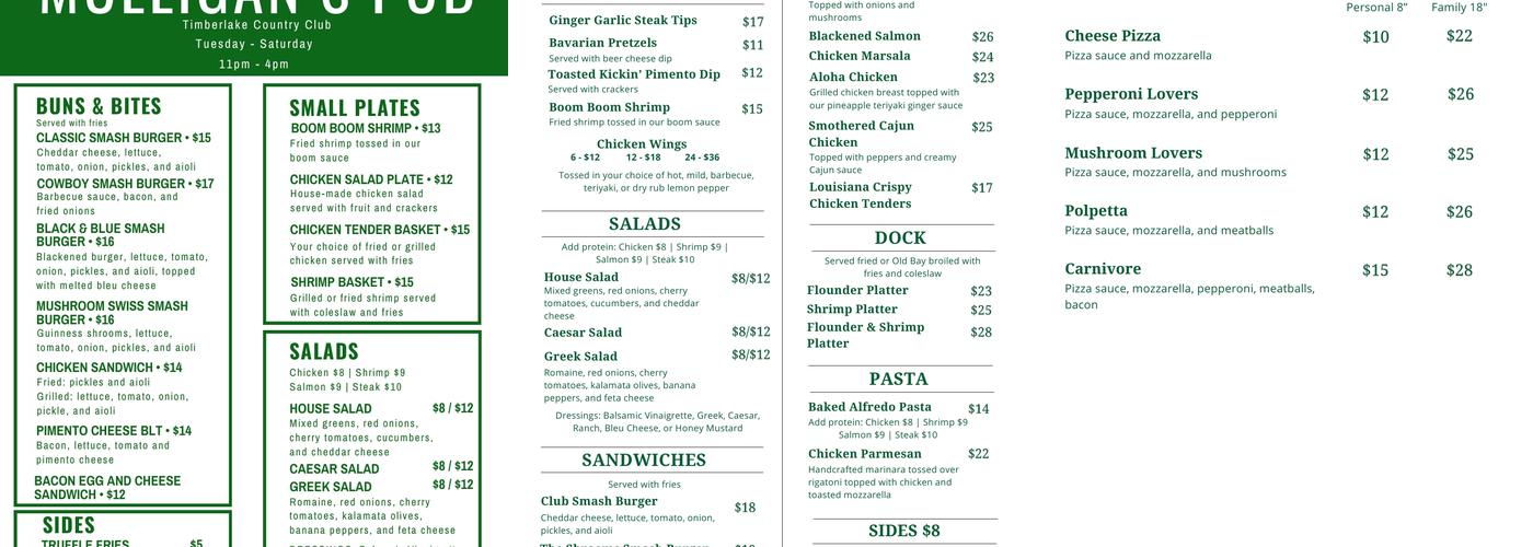 Mulligan’s Pub Menu