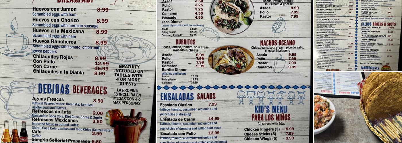 Mariscos El Oceano Menu