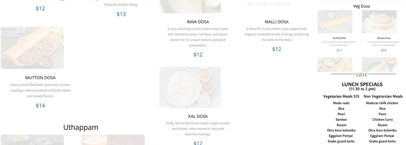 Chola cafe Menu