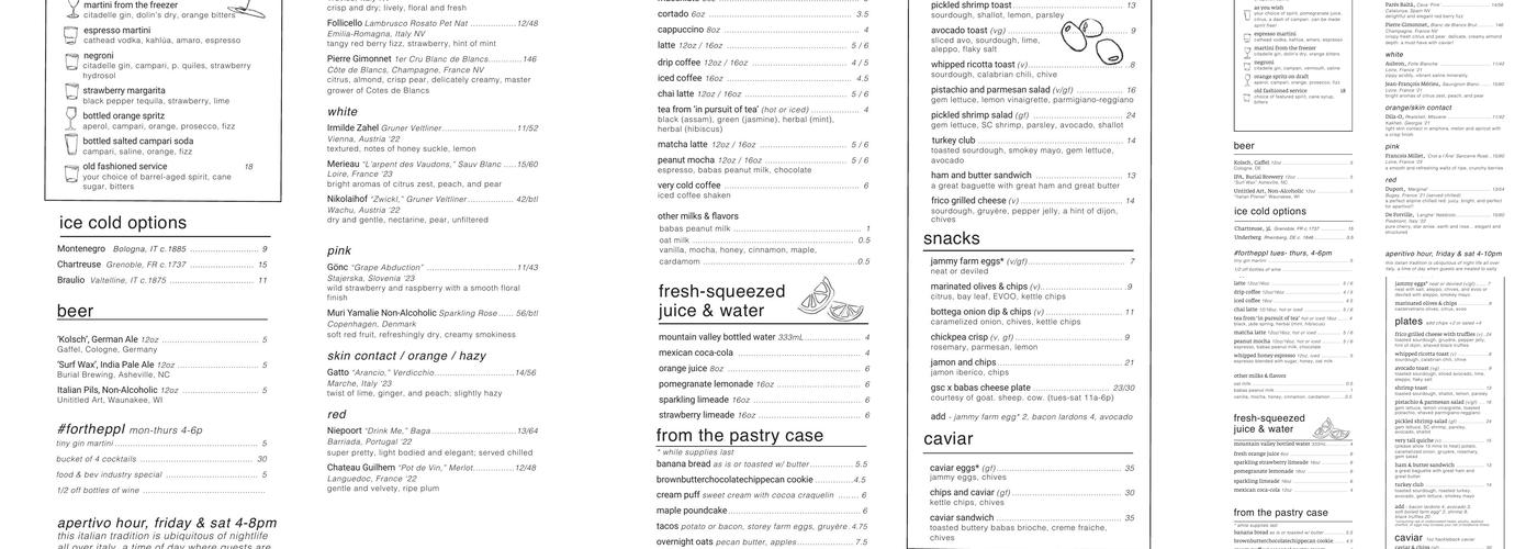 babas on meeting Menu