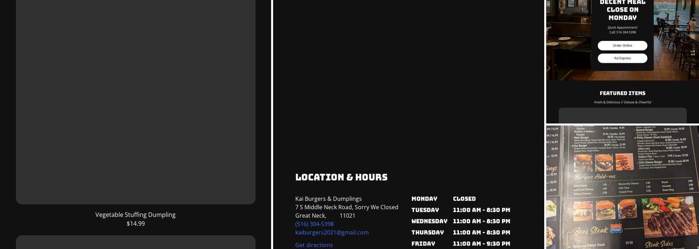 Kai Burgers & Dumplings Menu